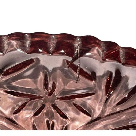 Vintage L.E. Smith Quintec Sawtooth Pink Glass Bowl - Picture 5 of 7